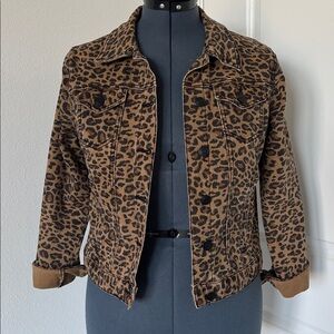 Time and Tru Brown Leopard Print Jean Jacket
